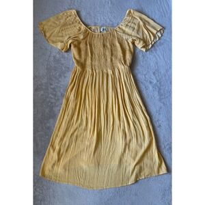 Susina Yellow Polka Dot‎ Dress Smocked Midi Casual Flared 1X